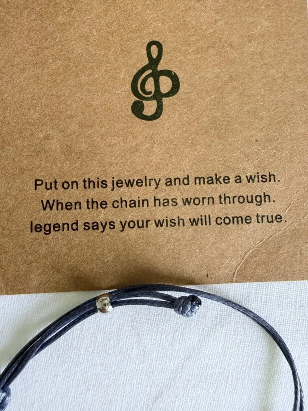 Music Wish Bracelet Stainless Steel Treble Clef Blue Woven Cord